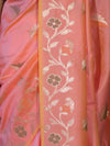 Banarasee Handloom Semi Silk Saree With Leaf Pattern & Floral Zari Border-Peach