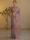 Banarasee Handwoven Semi Silk Saree With Antiue Zari Buti & Border-Mauve