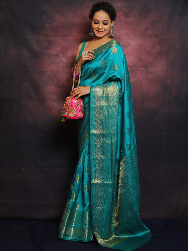 Green - Zari Work Chiniya Silk Banarasi Saree 09