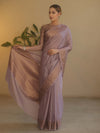 Banarasee Handwoven Semi Silk Saree With Antiue Zari Buti & Border-Mauve