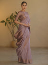 Banarasee Handwoven Semi Silk Saree With Antiue Zari Buti & Border-Mauve