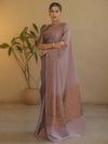 Banarasee Handwoven Semi Silk Saree With Antiue Zari Buti & Border-Mauve
