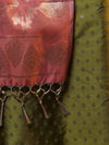 Banarasee Cotton Silk Zari Buti Salwar Kameez Fabric With Contrast Dupatta Set-Olive Green & Peachy Pink