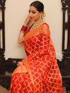 Banarasee Chiffon Floral Zari Jaal Border Saree-Red