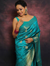 Banarasee Handloom Pure Chiniya Silk Saree With Zari Work-Teal Green