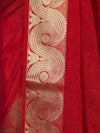 Banarasee Handloom Semi Silk Plain Saree With Gold Zari Woven Border-Red