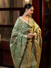 Banarasee Cotton Silk Zari Work Salwar Kameez Fabric With Dupatta Set-Green