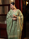 Banarasee Cotton Silk Zari Work Salwar Kameez Fabric With Dupatta Set-Green