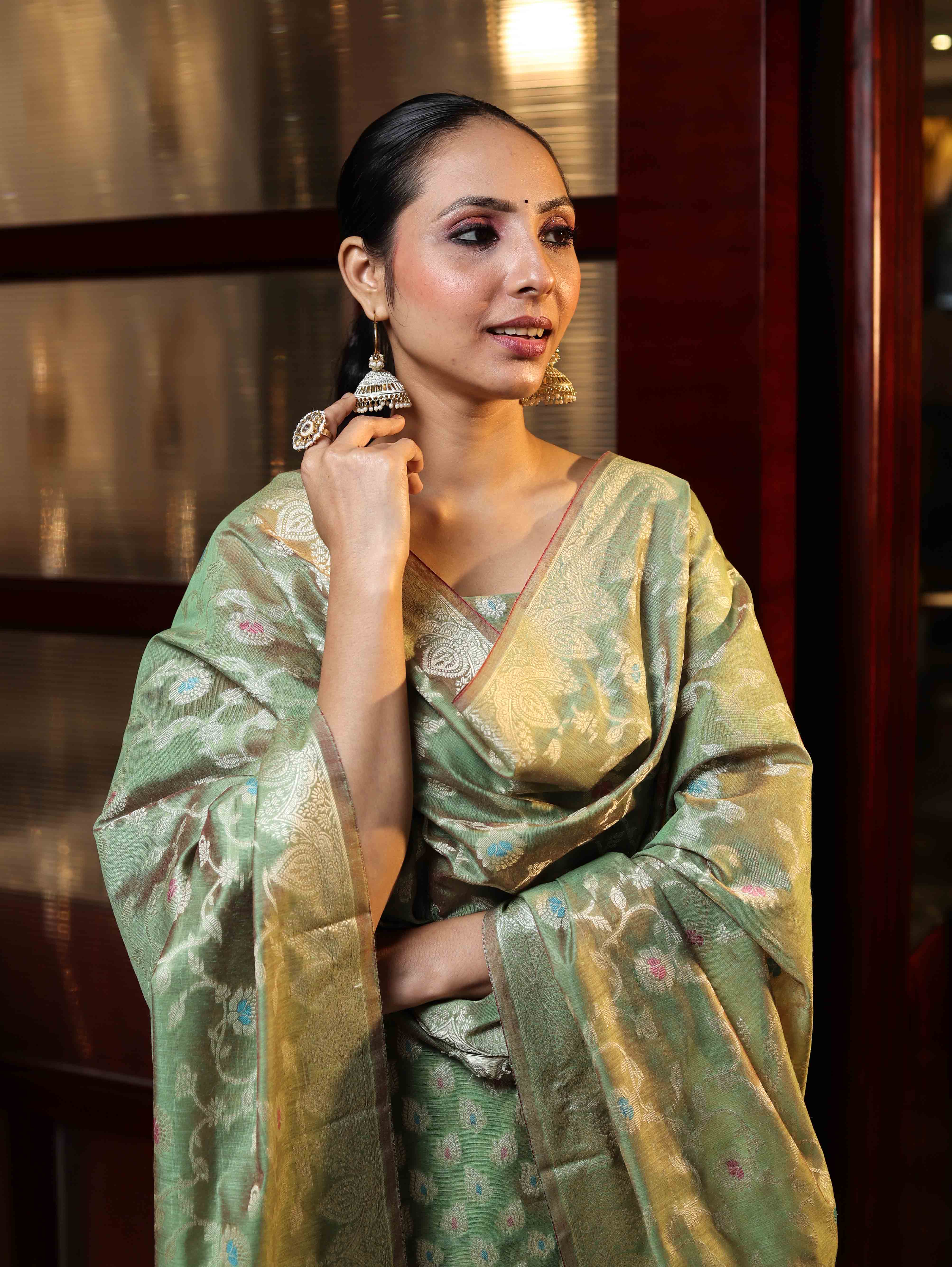 Banarasee Cotton Silk Zari Work Salwar Kameez Fabric With Dupatta Set-Green