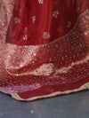 Banarasee Handwoven Tissue Zari Woven Mirror Work Saree-Deep Red