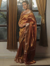 Banarasee Handwoven Plain Tissue Saree Zari Border With Lace-Rust