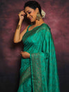Banarasee Semi-Chiffon Antique Zari Saree-Teal Green