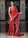 Banarasee Handloom Pure Chiniya Silk Saree With Zari Work-Red