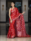Banarasee Handloom Pure Chiniya Silk Saree With Zari Work-Red