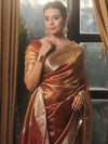 Banarasee Handwoven Plain Tissue Saree Zari Border With Lace-Rust