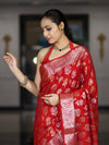 Banarasee Handloom Pure Chiniya Silk Saree With Zari Work-Red
