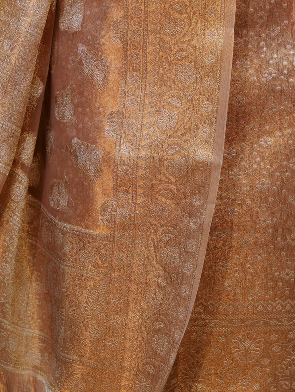 Banarasee Tissue Zari Weaving Salwar Kameez Fabric With Dupatta Set-Rust