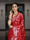 Banarasee Handloom Pure Chiniya Silk Saree With Zari Work-Red