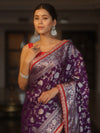 Banarasee Handwoven Georgette Saree Zari Jaal Design With Contrast Lace-Violet