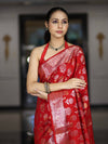 Banarasee Handloom Pure Chiniya Silk Saree With Zari Work-Red