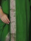 Banarasee Handloom Semi Silk Plain Saree With Floral Zari Border-Green