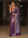 Banarasee Handwoven Georgette Saree Zari Jaal Design With Contrast Lace-Violet