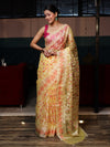 Banarasee Organza Mix Saree With Zari Jaal Design-Yellow