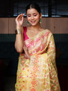 Banarasee Organza Mix Saree With Zari Jaal Design-Yellow