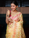 Banarasee Organza Mix Saree With Zari Jaal Design-Yellow