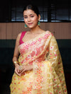 Banarasee Organza Mix Saree With Zari Jaal Design-Yellow