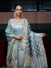 Banarasee Tissue Zari Weaving Salwar Kameez Fabric With Dupatta Set-Sky Blue