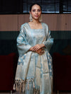 Banarasee Tissue Zari Weaving Salwar Kameez Fabric With Dupatta Set-Sky Blue