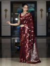Banarasee Handloom Pure Chiniya Silk Saree With Zari Work-Burgundy
