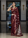 Banarasee Handloom Pure Chiniya Silk Saree With Zari Work-Burgundy