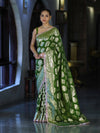 Banarasee Handloom Semi Silk Saree With Buta Design Zari Border & Lace-Green