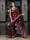Banarasee Handloom Pure Chiniya Silk Saree With Zari Work-Burgundy