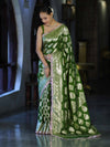 Banarasee Handloom Semi Silk Saree With Buta Design Zari Border & Lace-Green