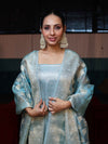 Banarasee Tissue Zari Weaving Salwar Kameez Fabric With Dupatta Set-Sky Blue