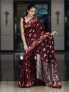 Banarasee Handloom Pure Chiniya Silk Saree With Zari Work-Burgundy