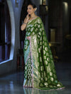 Banarasee Handloom Semi Silk Saree With Buta Design Zari Border & Lace-Green