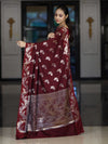 Banarasee Handloom Pure Chiniya Silk Saree With Zari Work-Burgundy