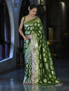 Banarasee Handloom Semi Silk Saree With Buta Design Zari Border & Lace-Green