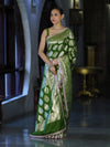 Banarasee Handloom Semi Silk Saree With Buta Design Zari Border & Lace-Green