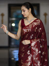 Banarasee Handloom Pure Chiniya Silk Saree With Zari Work-Burgundy