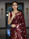 Banarasee Handloom Pure Chiniya Silk Saree With Zari Work-Burgundy