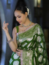 Banarasee Handloom Semi Silk Saree With Buta Design Zari Border & Lace-Green