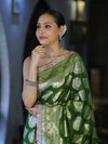 Banarasee Handloom Semi Silk Saree With Buta Design Zari Border & Lace-Green