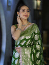Banarasee Handloom Semi Silk Saree With Buta Design Zari Border & Lace-Green