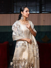 Banarasee Tissue Zari Weaving Salwar Kameez Fabric With Dupatta Set-Silver