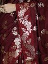 Banarasee Handloom Pure Chiniya Silk Saree With Zari Work-Burgundy
